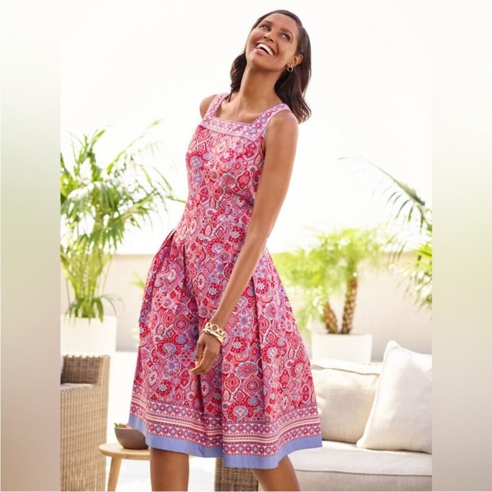 Talbots Medallion Fit & Flare Dress Pink Red Size 14